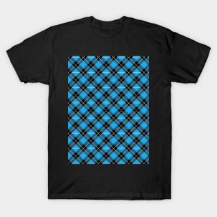 Diagonal Iight Blue and Black Flannel-Plaid Pattern T-Shirt